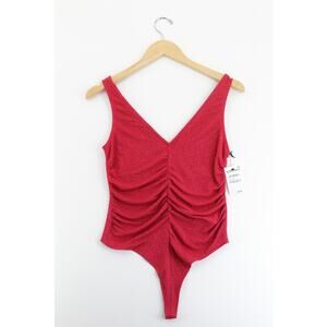 Leith red ruffled thong body suit‎ womens medium coquette romantic ethereal